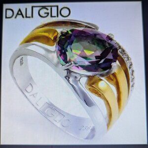 Daliglio Women's 14K White Gold Over Sterling Silver Topaz and Diamond Ring